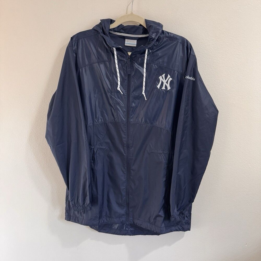 Columbia NY Yankees Windbreaker Jacket Womens M Navy Blue White Coat Baseball